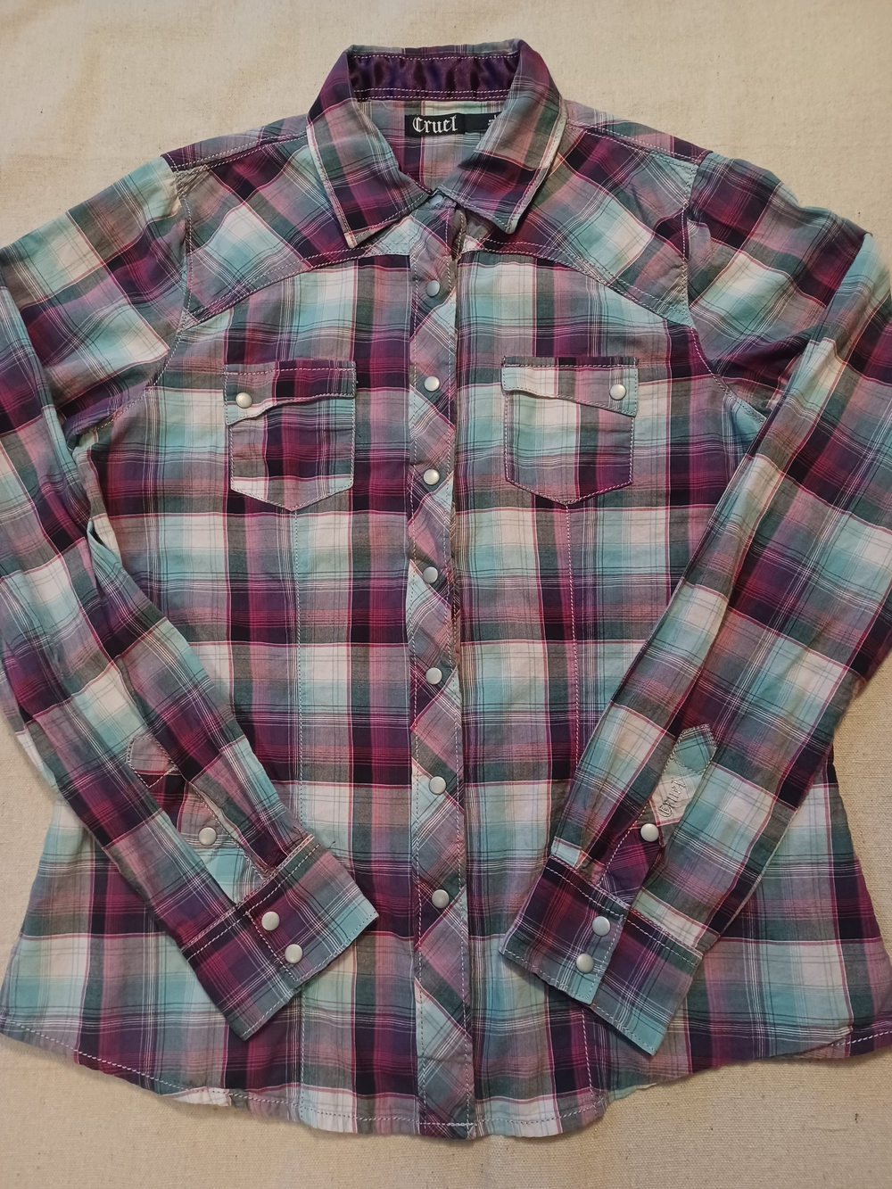 Cruel Denim Plaid Snap Shirt Women's Size Large